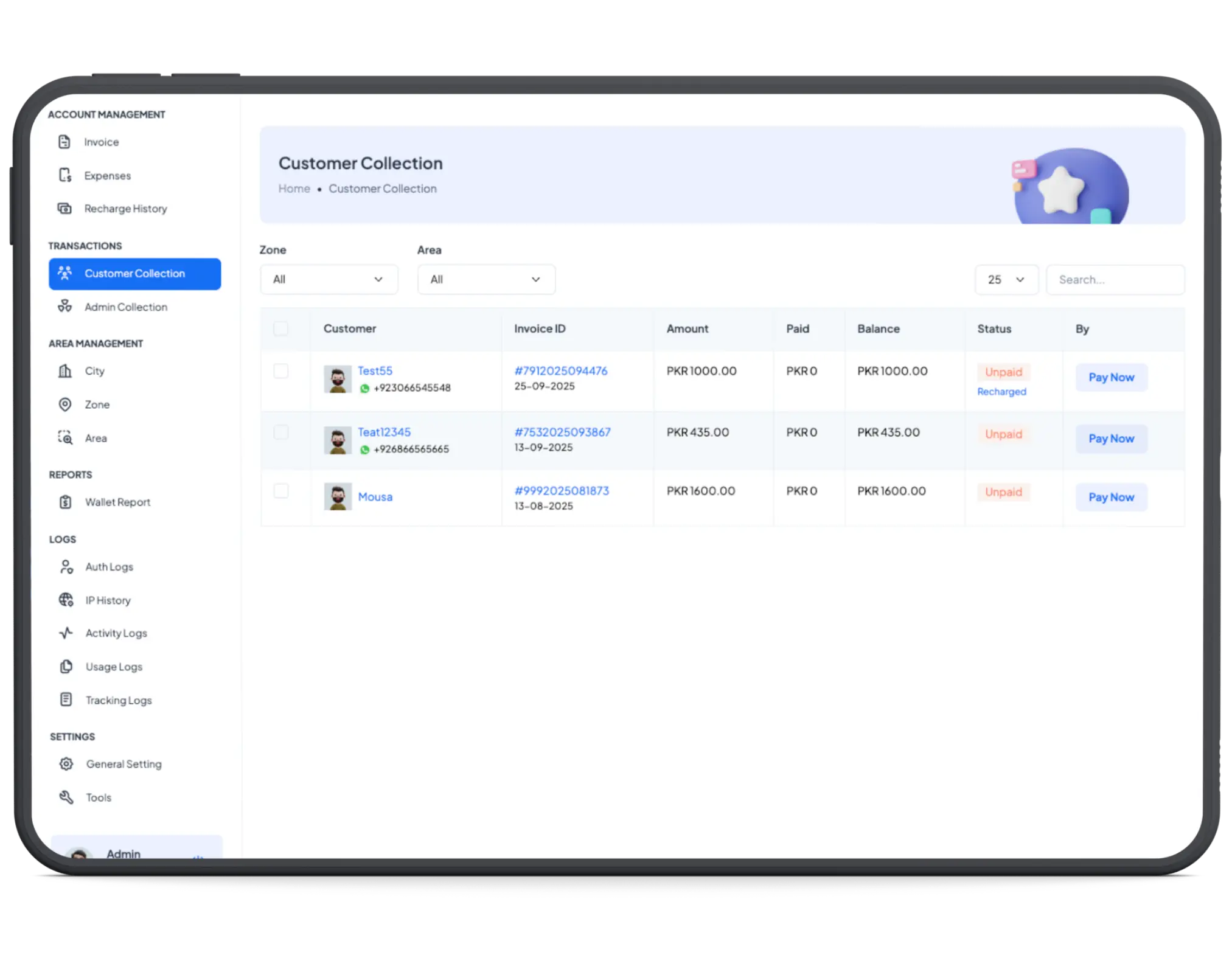 payment recovery mode in mkradius
